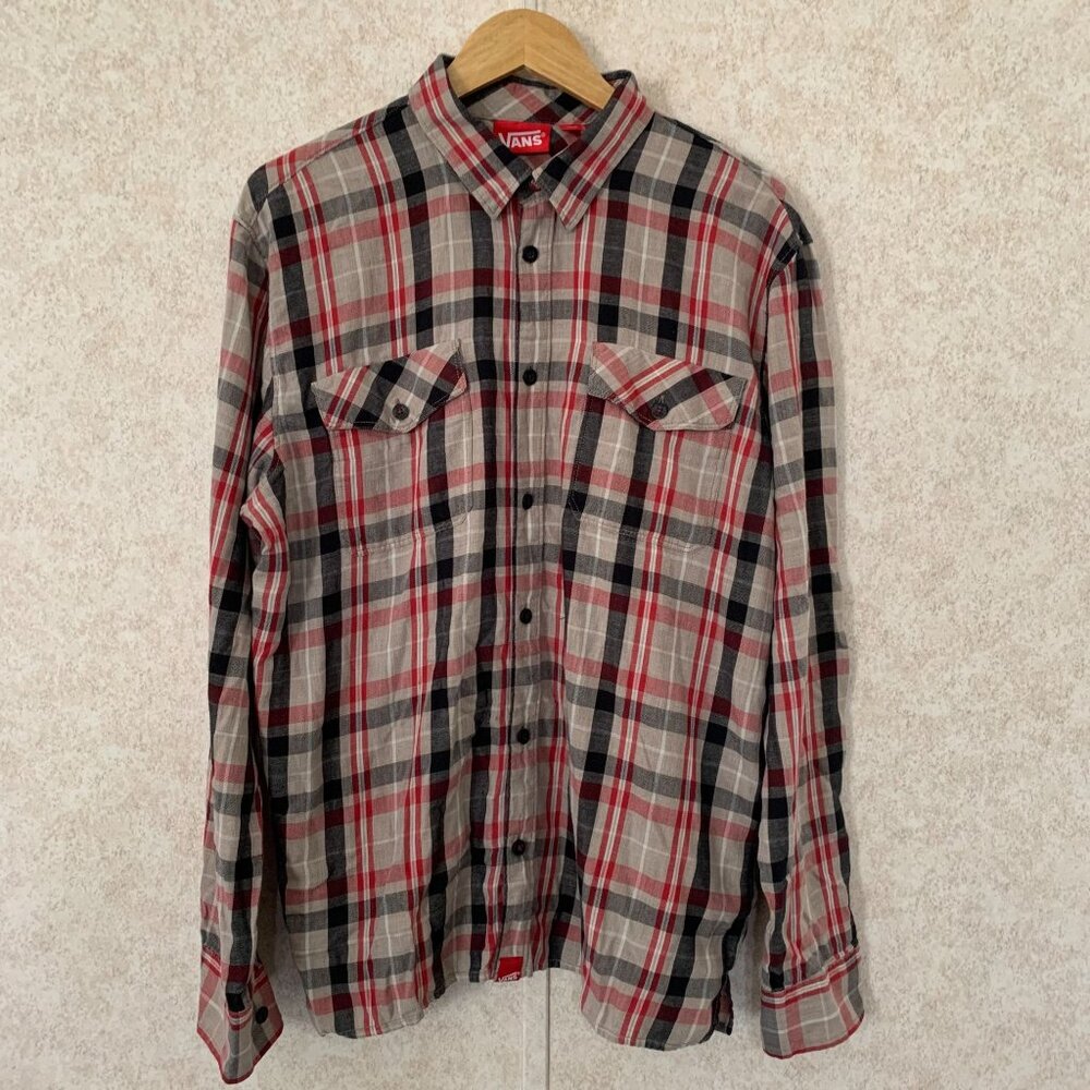Van's Long Sleeve Button Down Red, black, beige Size Large